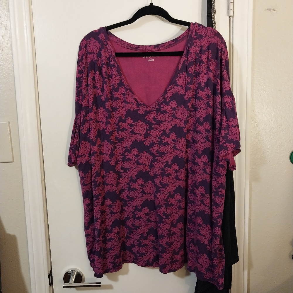 Ava & Viv 4X purple floral soft knit top